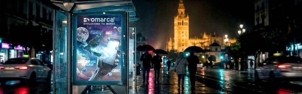 Diseño publicitario Evomarca: mupi en la ciudad